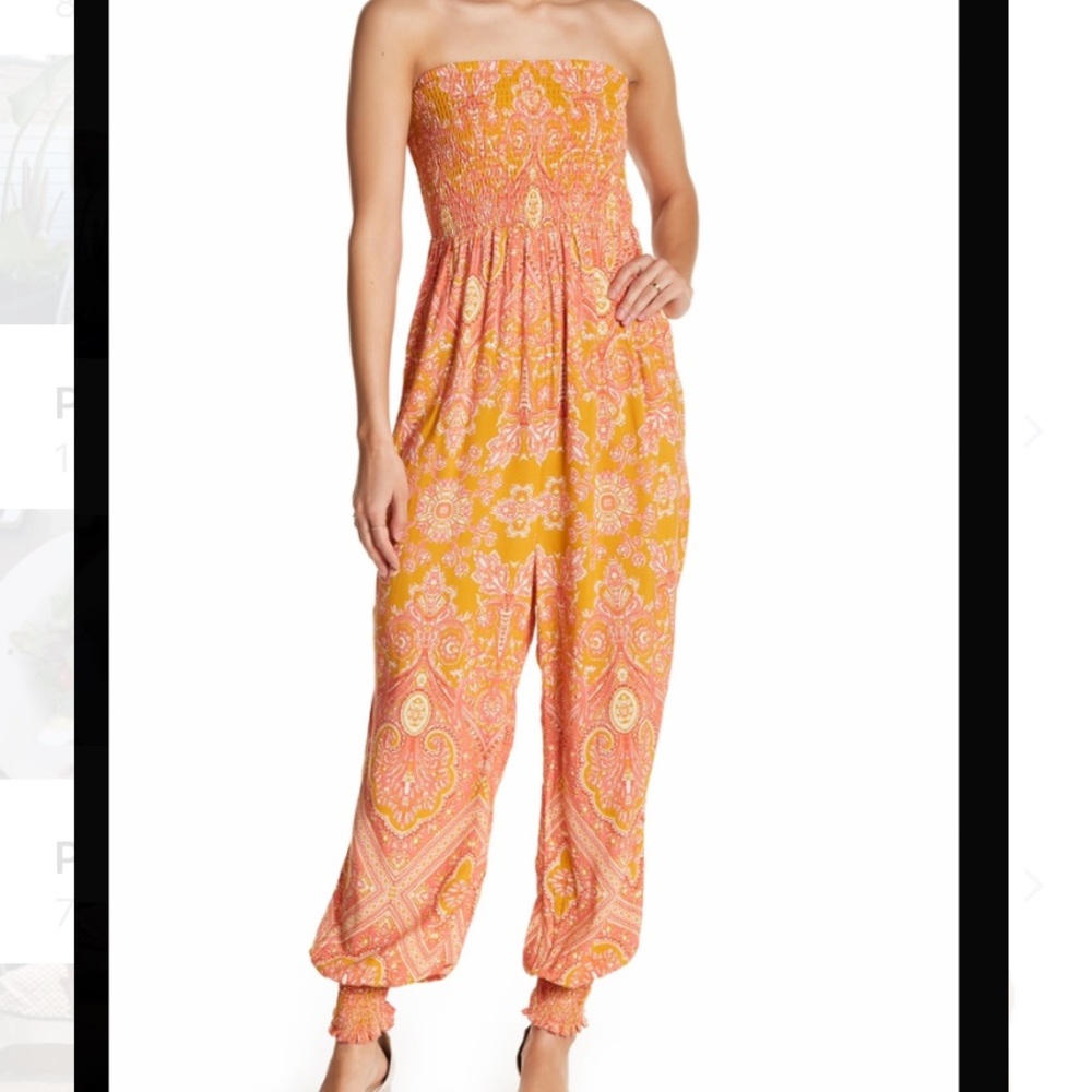 Free people thinking of you smocked jumpsuit